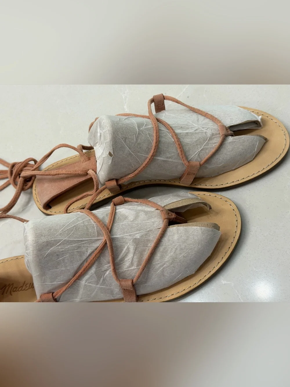 Madewell The Boardwalk Lace-Up Gladiator Sandals Pink/Tan Leather Flat Boho, 8.5